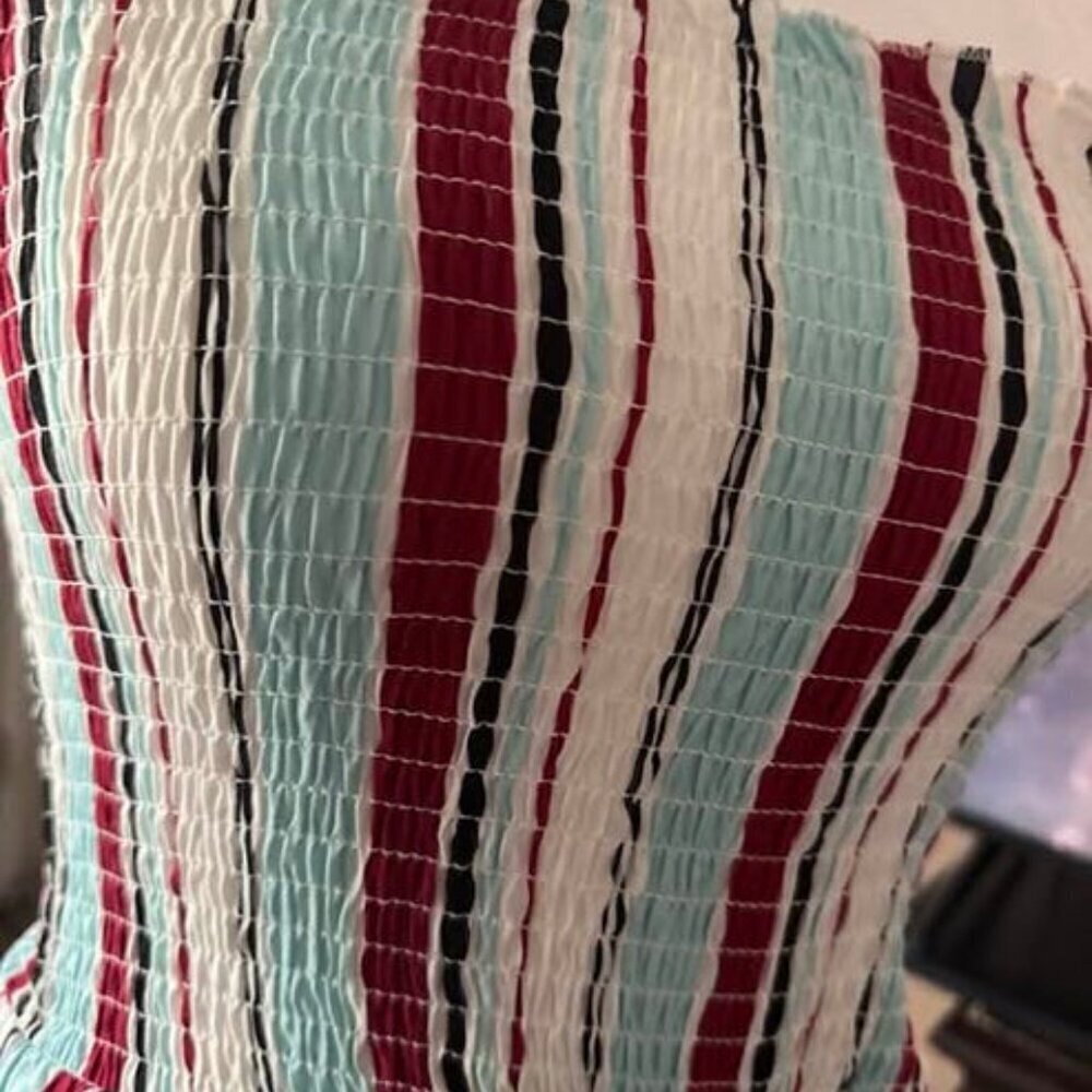 STRAPLESS COLORFUL PINSTRIPE ROMPER - Picture 4 of 6